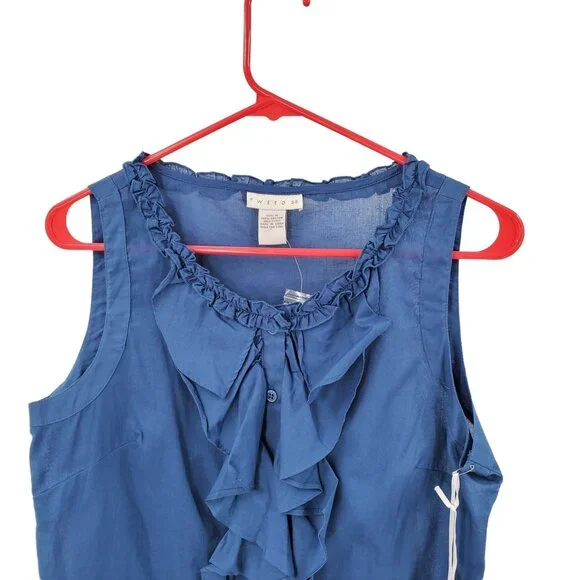 Tweeds Sleeveless Top Ruffled Front Women's Size Medium Blue New - Picture 2 of 7